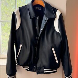 Straight to Hell Black & White Varsity Bomber Jacket